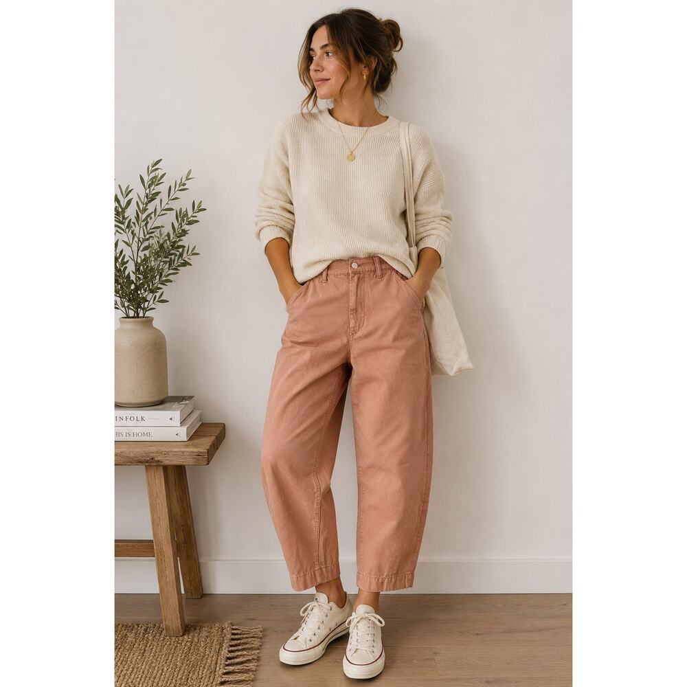 AE77 Barrel Leg Organic Cotton Utility Pants Cropped Carpenter Style  Dusty 4